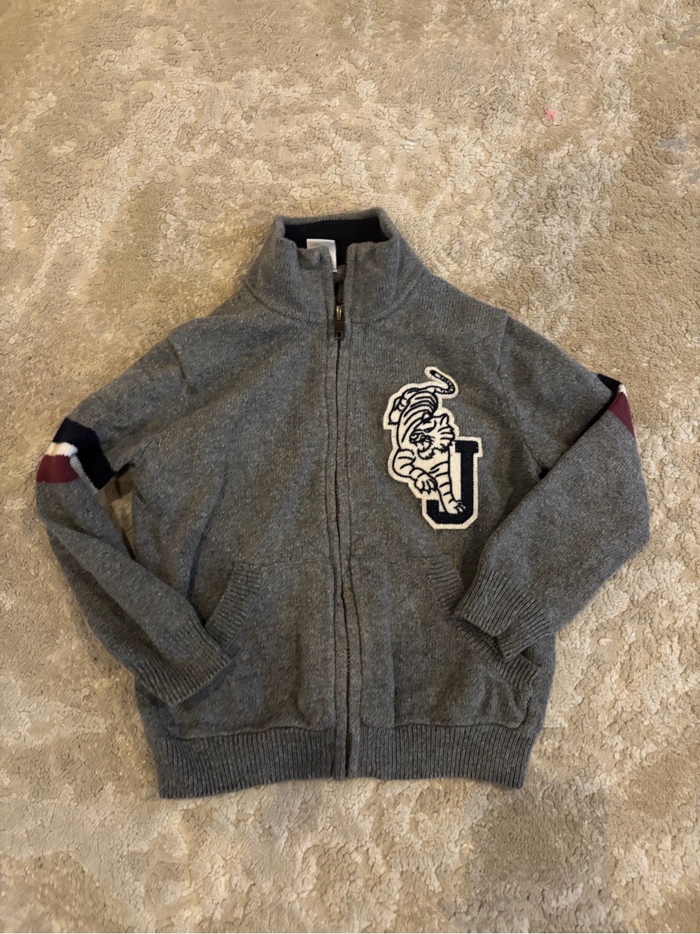 Janie & Jack Kids' Grey Zip-Up Tiger Patch Jacket 2T